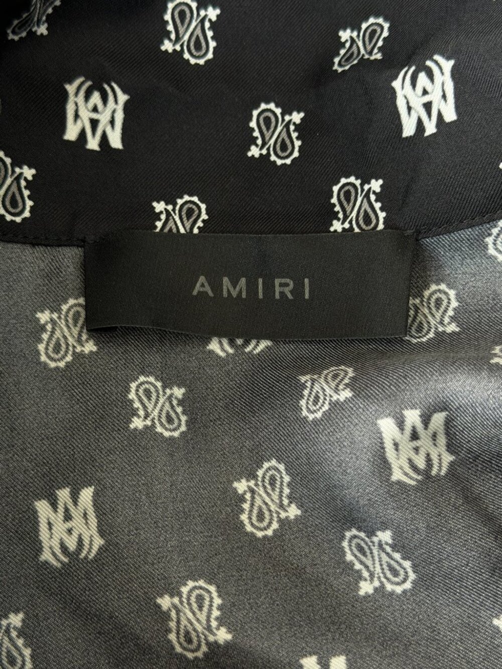 Amiri Black & White Paisley MA Logo Silk Button Up Short - Picture 3 of 5
